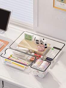 Transparent Acrylic Drawer Organizer, Stackable Cosmetic Storage Box, Suitable For Vanity, Transparent Plastic Desktop Drawer Divider, Can Store Makeup Brushes, Lipsticks, Skincare Products, Stationery, Vanity Accessories, Bedroom Decor - Multicolor - View 5