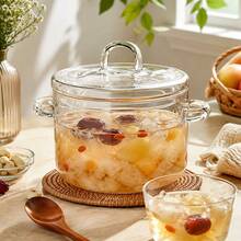 1-Liter Transparent Borosilicate Glass Pot With Lid And Side Handles, Heat-Resistant Kitchen Container For Food Preparation, Dimensions 19 X 13.5 X 13.8 Cm - View 2