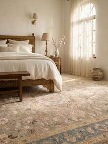 1PC Star Floral Pattern Faux Cashmere Machine Washable Area Rug, French Classical European Court Romantic Luxury Vintage Rectangular Soft Carpet, Living Room Bedroom Home Decor, All Season Use, Aesthetic Home Decoration - Multicolor - View 6