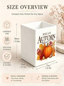 「HELLO AUTUMN」主題迷你牙刷架，迷你長方形牙刷杯，多功能收納整理盒，桌面收納與裝飾容器，可放置牙刷、牙膏、花盆、花瓶、浴室用品，溫馨居家浴室裝飾，秋季裝飾，返校季，秋季感恩節 - 彩色 - 查看 12