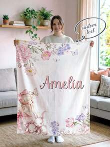 1pc Customized Name Blanket, Suitable For Bed, Living Room Sofa, Outdoor Beach Camping Pets, Personalized Home/Pet/Couple Bed Blanket, Personalized Christmas Gift, Home Gift, Birthday Gift, Gift For Friends, Gift For Her, Gift For Son/Daughter - Style 1 - View 1