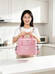 Pink Insulated Thermal Heat & Cold Retention Thermal Cooler Thermal Lining Long‑Time Temperature Lock Secure Zipper Closure Scratch‑Resistant Tear‑Proof Soft Carry‑Handle Portable Lunch Bag For Office Work School Daily Commute Picnic Women Gift - Pink - View 6