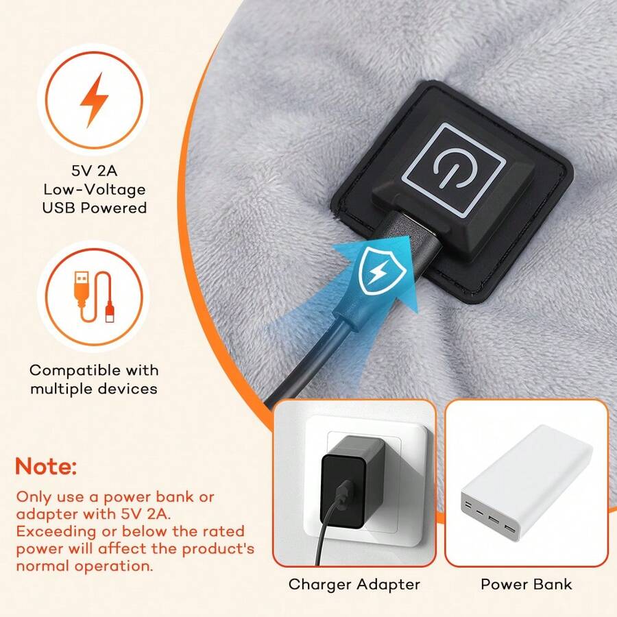 Electric Neck Warmer Scarf, 3-Level Adjustable Temperature Heating Shawl, USB Powered Zippered Shoulder & Neck Warm Device, Hot Compress Shoulder Protector - USB Powered(Power bank not included) - View 1