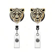 1PC/2pcs/4pcs Rhinestone Leopard Head Retractable Badge Reel Keychain, Adjustable Length, Hard Shell ID Holder Clip For Bus Card, ID Card, Work Badge, Student ID, Exhibition Pass, Event Party ID Card Holder - Leopard Head - View 16