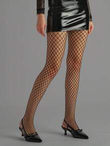 1 Pair Women's Black Medium-Large Fishnet Stockings, Sexy Elastic Halloween Party Gothic Style Outfit, Party Socializing Gift All-Match Versatile Hosiery - Black - View 3