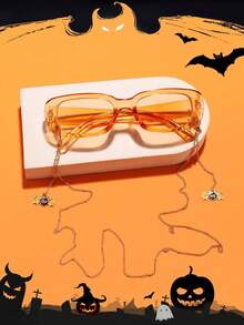 1 PC Women's Halloween Rectangle Fashion Glasses Transparent Orange PC Material And 1 PC Bat Glasses Chain For Halloween Club Party With Glasses Box - Multicolor - View 8