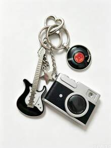 Retro Camera Guitar Vinyl Record Keychain Y2K Punk Star Metal Bag Charm Music Lover Key Ring - Multicolor - View 1