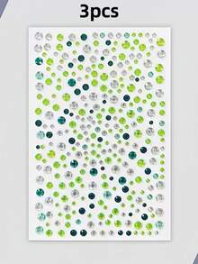 3pcs/2pcs/1pc Green Self-Adhesive Rhinestones, Multiple Sizes Available, Green And Dark Green Rhinestone Stickers, Suitable For Face, Eyes, Nails, Body And Crafts - Multicolor - View 9