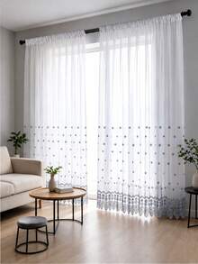 1pc Rod Pocket Nordic Embroidered Sheer Curtain, Translucent Water-Soluble Embroidery Voile Curtain For Balcony, Living Room, Bedroom, Bay Window - Multicolor - View 2