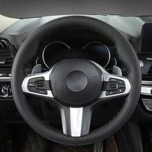 15-Inch/38cm Handmade Steering Wheel Cover, DIY Breathable Anti-Slip Leather Steering Wheel Protector, Car Steering Wheel Cover, Includes Needle And Thread, Decorative Modification Accessory, Fits Most Vehicles - Black - View 5