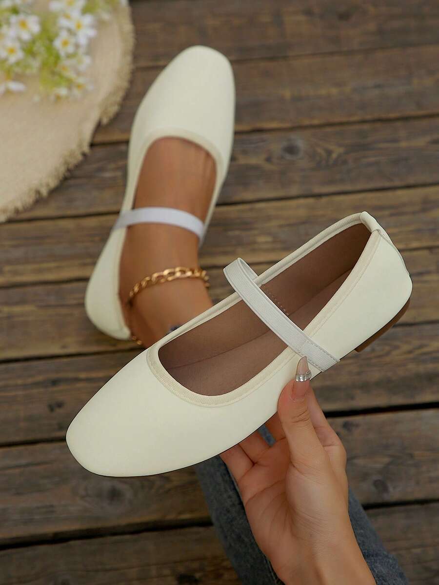 Sepatu Flat Mary Jane Wanita Model Baru dengan Tali Tipis, Cocok untuk Semua Musim - Putih - View 1
