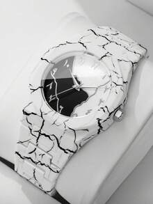 Unisex Plastic Strap Fashion Marble Pattern Arabic Numeral Dial Classic Casual Quartz Wristwatch, Gift For Friends (1pc/Set) Watch Box Not Included, Note: Strap Pattern Position Varies - White - View 11