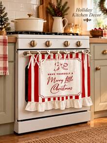 2D Flat, 2D Red And White Striped Ruffled Multi-Functional Decorative Curtain, Suitable Kitchen Skirt, Oven Cover, Washing, Dishwasher, Bathroom Window Decoration, And Kitchen, Halloween Kitchen Apron,Christmas Kitchen Apron - Multicolor - View 1
