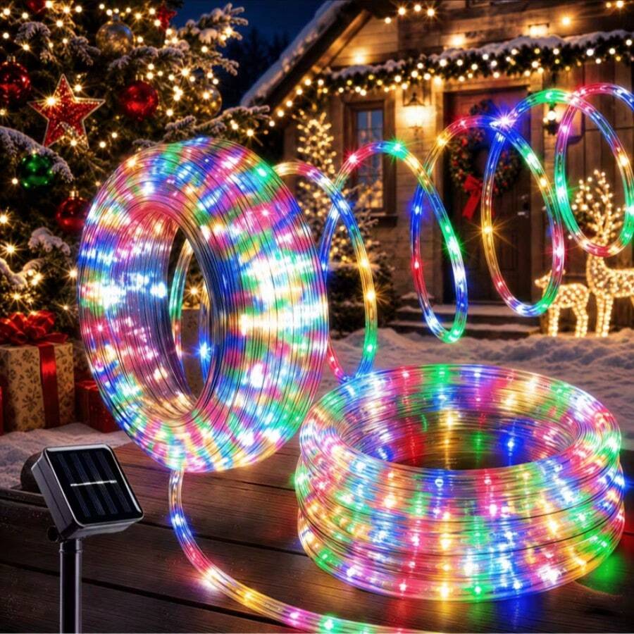 Easily Create A Festive Night Scene In Your Yard With These Solar Tube Lights. The Light Colors Are Available In Two Options: Colorful And Warm. Warm Light Is Suitable For A Cozy And Romantic Atmosphere, While Colorful Light Is Suitable For Lively Party Scenes. The Product Is Available In Two Specifications: 7 Meters With 50 Lights And 12 Meters With 100 Lights, Which Can Be Flexibly Chosen Based On The Yard Space, Tree Size, And Fence Length. - Solar Tube Light - View 1