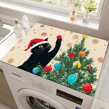 1pc Christmas Black Cat Pattern Diatomaceous Earth Absorbent Mat, Kitchen Countertop Drying Mat, Coffee Machine Mat, Pour-Over Coffee Pot Mat, Dish Drying Mat, Non-Slip Heat-Resistant Kitchen Mat, Dining Table Mat, Breakfast Mat, Washing Machine Mat, Home Kitchen Dining Table Coffee Shop Bar Decor Mat, Holiday Party Housewarming Gift - Multicolor - View 10