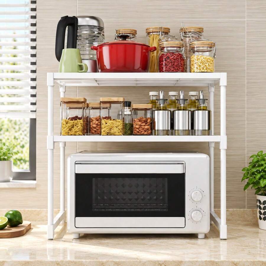 Estantería de Cocina de 2 Niveles para Encimera, Organizador Negro con Espacio Inferior para Horno Compacto