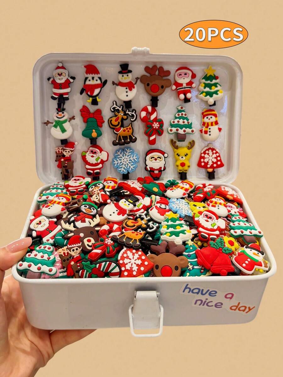 20pcs/Set Colorful Random Women's Hair Clips Christmas Hair Accessories Cute Style Christmas Clips Soft Rubber Material No Damage To Hair Suitable For Christmas Party Gift - Multicolor - View 1