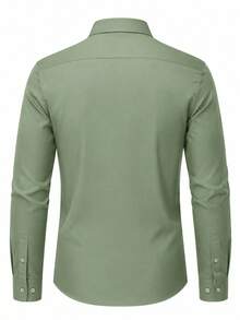 Men's Formal Long Sleeve Single-Breasted Shirt, Pea Green - Green - View 3