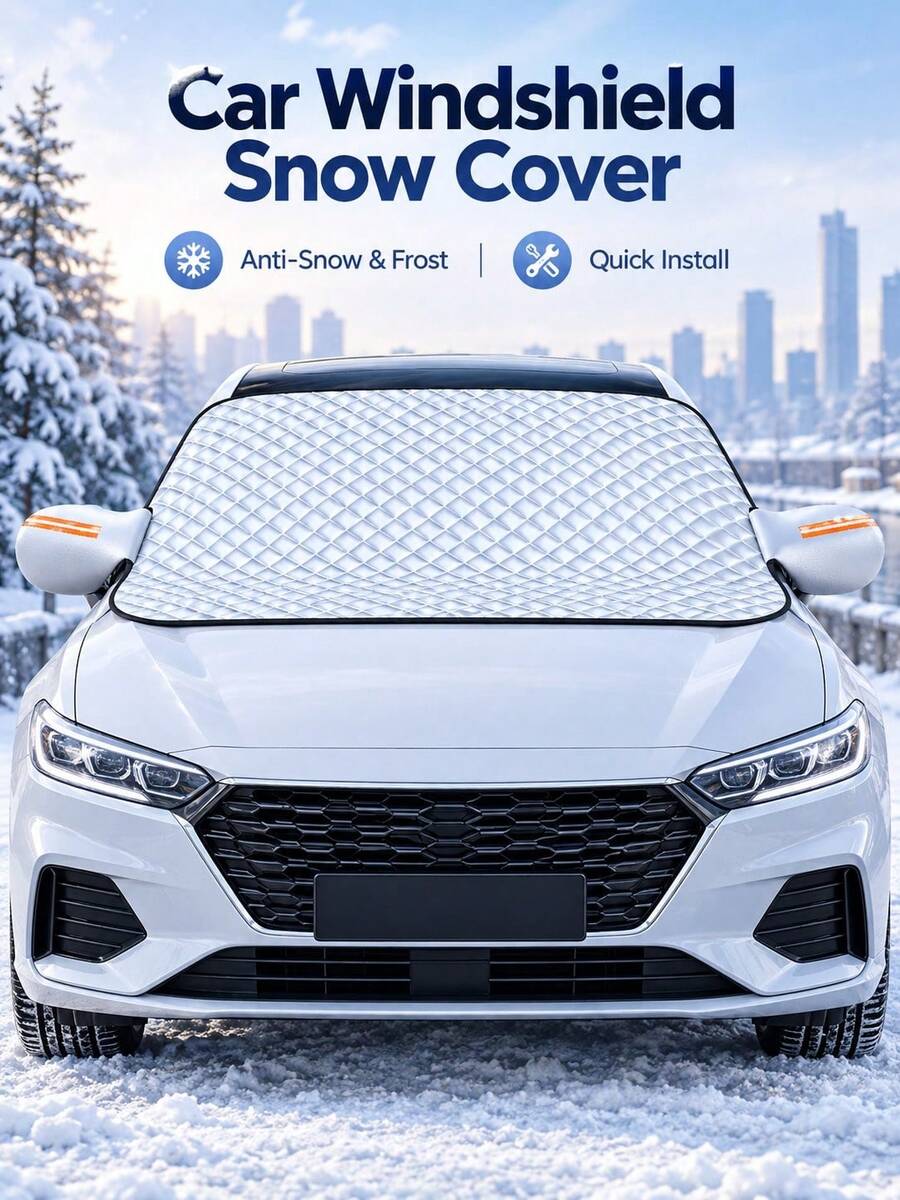 Thickened Magnetic Aluminum Foil Car Windshield Snow Cover – Half-Cover Frost & Snow Protection Shield, Universal Fit Auto Front Window Winter Cover With Magnetic Strips, Anti-Ice Snow Dust Guard - A - View 1