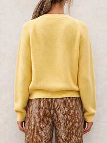 Women's Yellow Knitted Cable Knit Long Sleeve Cropped Front Open Cardigan, Preppy Pastoral Autumn Y2K Street Style Commute Casual Daily Holiday Bohemian - Yellow - View 7