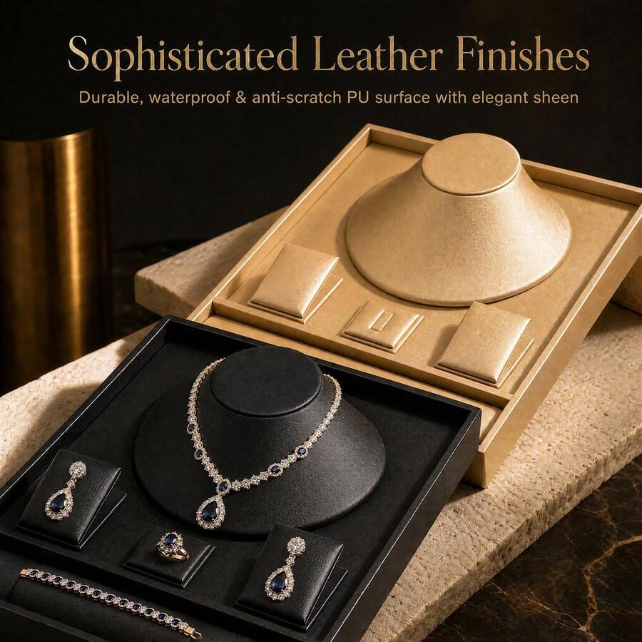 1pc Velvet/PU Leather Jewelry Storage Combination Set, Velvet Jewelry Tray, Jewelry Store Ring Bracelet Necklace Earring Multi-Use Rack, Jewelry Travel Storage Display Box, Suitable For Necklace, Bracelet, Earring, Ring Storage And Protection (5 Colors) - Multicolor - View 1