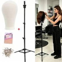 Mannequin Head Set With Adjustable Wig Stand Tripod, Professional Mannequin Canvas Head With Stand For Making Display Wig Making - View 14