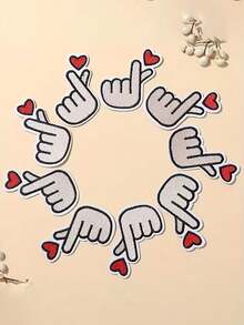 5pcsHeart-Hand Sigh Patch Finger Heart-Shaped Patch Embroidery Patch Badge Sewing Patch Finger Heart Embroidery Patch Mobile Phone Shell Hat Down Jacket Luggage Mobile Phone Shell All Kinds Of DIY Hand-Made Cloth Stickers. - Finger Heart - View 3