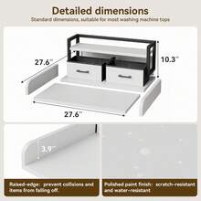 Estante Organizador Blanco para Lavadora y Secadora con 2 Cajones y Estante Superior, Encimera de Madera para Máquina con Barandas, Mesa Auxiliar de Lavandería con Gran Capacidad de Almacenamiento, Diseño Resistente, Ideal para Baño y Lavandería, Fácil de Instalar - 2 niveles: 27 pulgadas - Ver 5