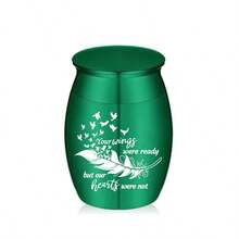 Small Keepsake Urns For Human Pet Ashes - Green/Red - Share Urn With Family & Friends Mini Cremation Urns With Feather Seagull Pattern Aluminum Alloy Memorial Ashes Holder - Multicolor - View 6