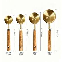 8-Piece Measuring Cups And Spoons Set, Gold Stainless Steel With Natural Wood Handle, Laser Engraved Metric & US Measurements (60ml To 250ml), Stackable Kitchen Measuring Tools For Baking And Cooking - View 13