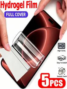 5Pcs HD Hydrogel Film Full Coverage Flexible Mobile Phone Screen Protector Compatible With IPhone 18 Pro Max 17 Pro 16 Plus 15 14 13 12 11 Explosion-Proof Scratch Resistant Naked Protective Film Scratch Automatic Repair Soft Film Non Glass - Clear - View 10