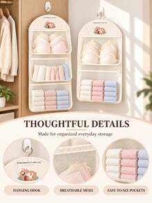 1Piece Fabric Hanging Storage Bag, Wall Mounted Storage Pouch For Underwear And Socks, Over-The-Door Organizer. It Can Be Used For Clothes Arrangement, Essential For Bathroom, Bedroom And Dormitory Storage, Suitable For Home Decoration - Multicolor - View 3