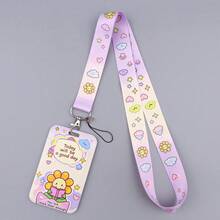 1 Piece Kawaii Positive Quote ID Badge Holder With Lanyard, Cute Sunflower Cloud Heart Print Card Holder For Student Office Work, Lovely Gift - Multicolor - View 6