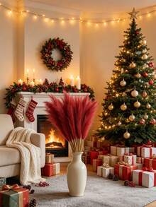 12/1pc Artificial Burgundy Reed Grass, 22 Inch Tall Faux Reed Stems, Christmas Bohemian Home Decor, Red Fluffy Reed Floral Arrangement, Christmas Home Decoration, Suitable For Christmas Table Centerpiece, Mantel, Windowsill Display - A - View 3