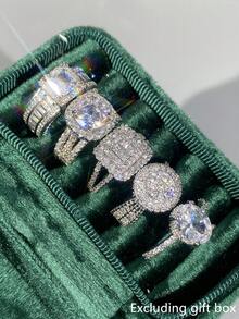 5pcs/Set Luxurious Cubic Zirconia Rings, Women's Wedding Anniversary Gift (Gift Box Not Included) - 1# - View 8