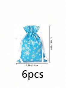 6件/1件裝聖誕雪花圖案抽繩禮品袋，包裝袋、收納袋、派對伴手禮袋，耐用塑膠禮品袋，節日購物袋，適用於聖誕節、日常使用與主題派對 - 款式2 - 查看 6