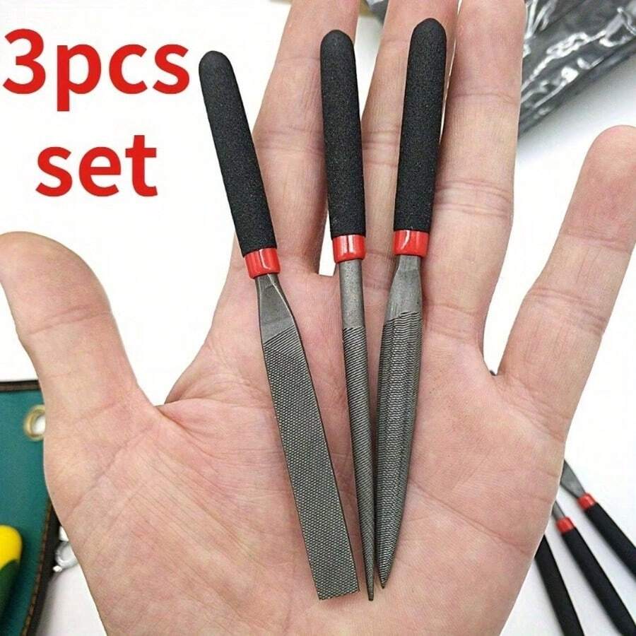 Heavy Duty High Carbon Steel Deep Tooth File Set - - Small Flat File, Small Half Round File, Small Round File - 3 Pcs - View 1