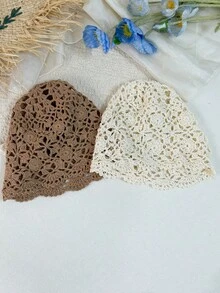 OBOVAY 1pc Women's Spring/Summer Thin Handmade Hollow Knit Hat, Bohemian Photo Decoration Hollow Beanie, Suitable For Daily Street Wear And Vacation, Shell Color Random - Multicolor - View 7