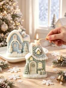 Christmas Snow House Shaped Aromatherapy Candle Silicone Mold, Suitable For Candle Making, 3D Christmas House Design, Handmade Holiday Gift, Reusable, Home Decor - Christmas Cottage - View 5