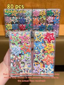 100PCS Candy Color Star Enamel BB Hair Clips, Sweet & Cool Style Snap Clips For Bangs, Flyaways, Ponytail Styling, Hair Accessories For Women - Colorful Stars - View 13