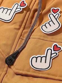 5pcsHeart-Hand Sigh Patch Finger Heart-Shaped Patch Embroidery Patch Badge Sewing Patch Finger Heart Embroidery Patch Mobile Phone Shell Hat Down Jacket Luggage Mobile Phone Shell All Kinds Of DIY Hand-Made Cloth Stickers. - Finger Heart - View 1