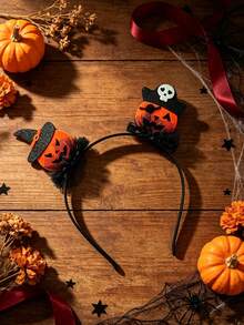 Women's Halloween Witch Hat Pumpkin Headband, Black Mesh Hair Accessory, Cosplay Party Headpiece - Pumpkin - View 5
