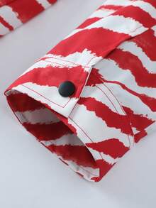 Men's Stand Collar Flight Jacket, Red And White Tiger Stripe Casual Outerwear - Red - View 7