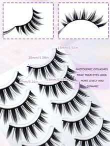 5 Pairs Wet Manga Style Pointed Eyelashes, Thick & Voluminous Curly Doll Big Eye False Eyelashes, Soft Synthetic Fiber For Date & Daily Wear - Black - View 5