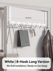 Over-The-Door Hook, No-Drill Door Back Coat Rack, Door Clothes Hanger, Storage Rack, Room Door Wall Hook, Extended Clothes Hook - White - View 12