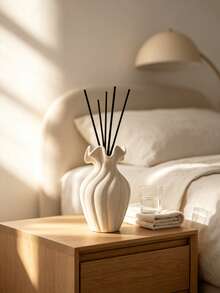 1pc Decorative Reed Diffuser Bottle With Wavy Pleated Edge And Twisted Body Design, Refillable Empty Bottle With Diffuser Sticks, Home Fragrance Decor For Kitchen, Living Room, Bedroom, Bathroom, Vanity, Tabletop Centerpiece, Housewarming Gift - A - View 5