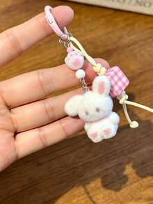 1pc Cute Rabbit Flocked Pendant, Versatile Bag & Camera Charm, Minimalist Keychain Phone Strap CCD Accessory - White - View 3