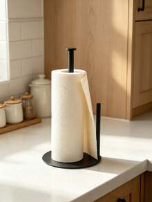1Pc Modern Black Countertop Paper Towel Holder, Heavy Duty Metal Vertical Standing Tissue Rack With Stable Base, Freestanding Paper Roll Holder For Kitchen Counter - Tissue Holder - View 3