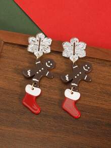 1 Pair Acrylic Christmas Gingerbread Man Boots Snowflake Enamel Design Fashion Jewelry Earrings - Multicolor - View 1