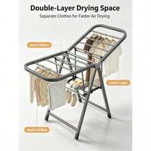Foldable 2-Tier Metal Clothes Drying Rack With Concealed Wheels, Large 140 Cm Freestanding Laundry Dryer, Space-Saving Flat-Folding Design, Durable Grey Indoor/Balcony Dryer For Apartments, Dorms, And Homes - 140*45*90cm - View 8